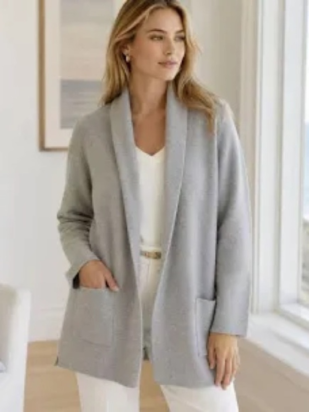 J. Crew Light Gray Open-Front Shawl Collar Cardigan size medium